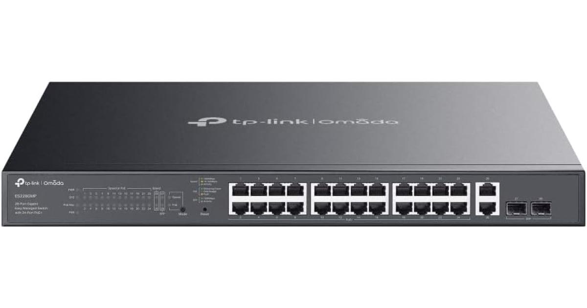 TP-Link Omada ES228GMP 28-Port Gigabit Easy Managed Switch with 24-Port PoE+, Perpetual PoE, 384W Power Budget, QoS, PoE Auto Recovery, Port Isolation, Centralized Cloud Management