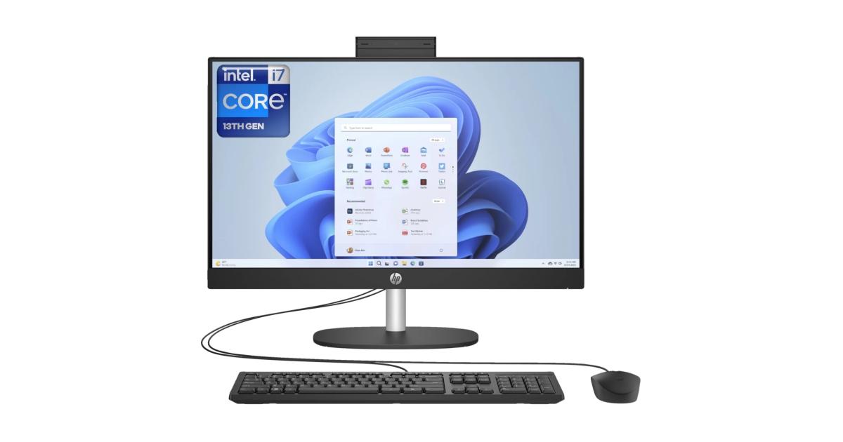 HP All-in-One 24-cr0041ne PC (2023) NEW 13Gen Intel Core i7 10-Cores w/ 24" IPS Full HD 99% sRGB Display (Customized) - Black
