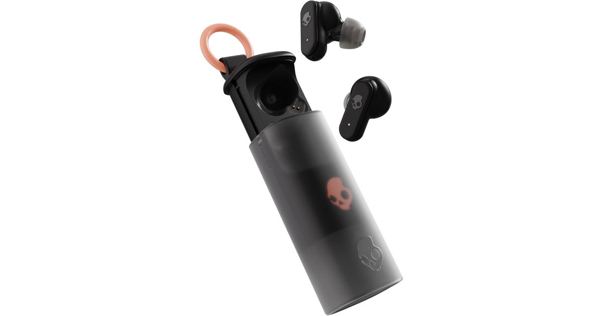 سماعات Skullcandy Dime Evo Wireless Earbuds, Bluetooth , Noise Isolating Fit, Up to 36 Hours Battery, Microphone for iPhone Android, Easy Carry with Clip-Anywhere Case - True Black