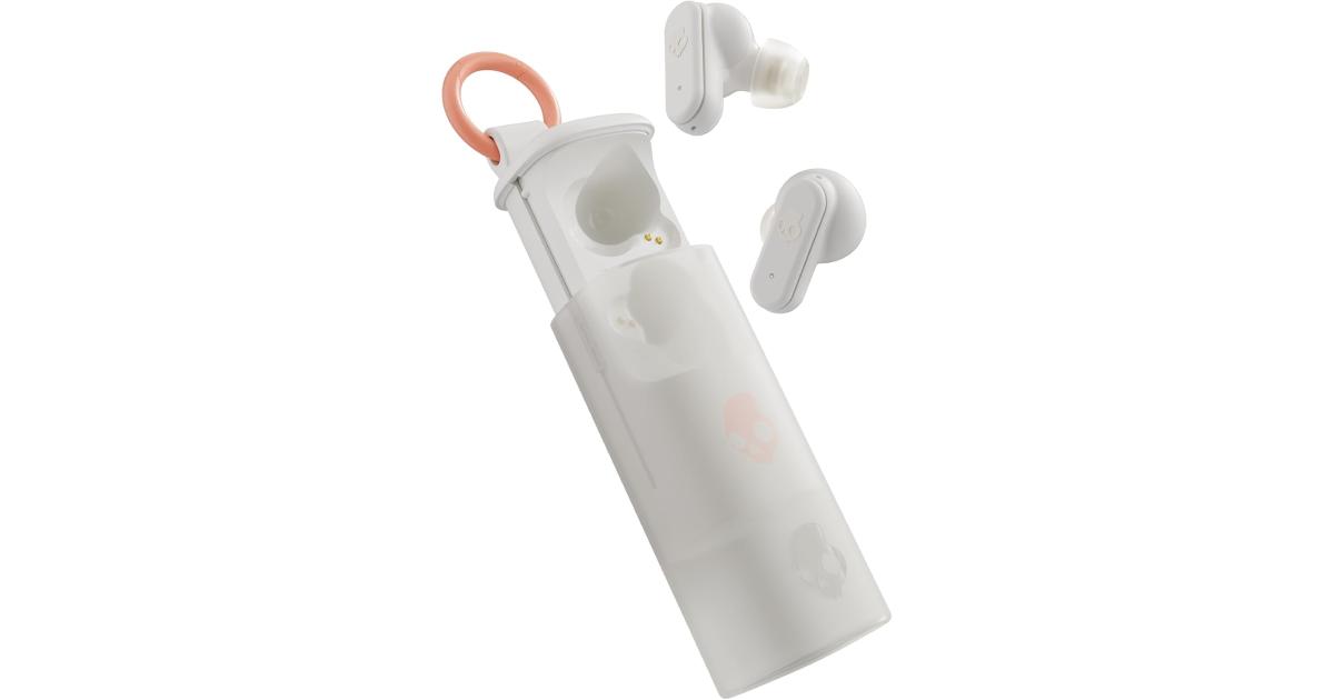 سماعات Skullcandy Dime Evo Wireless Earbuds, Bluetooth , Noise Isolating Fit, Up to 36 Hours Battery, Microphone for iPhone Android, Easy Carry with Clip-Anywhere Case - Bone