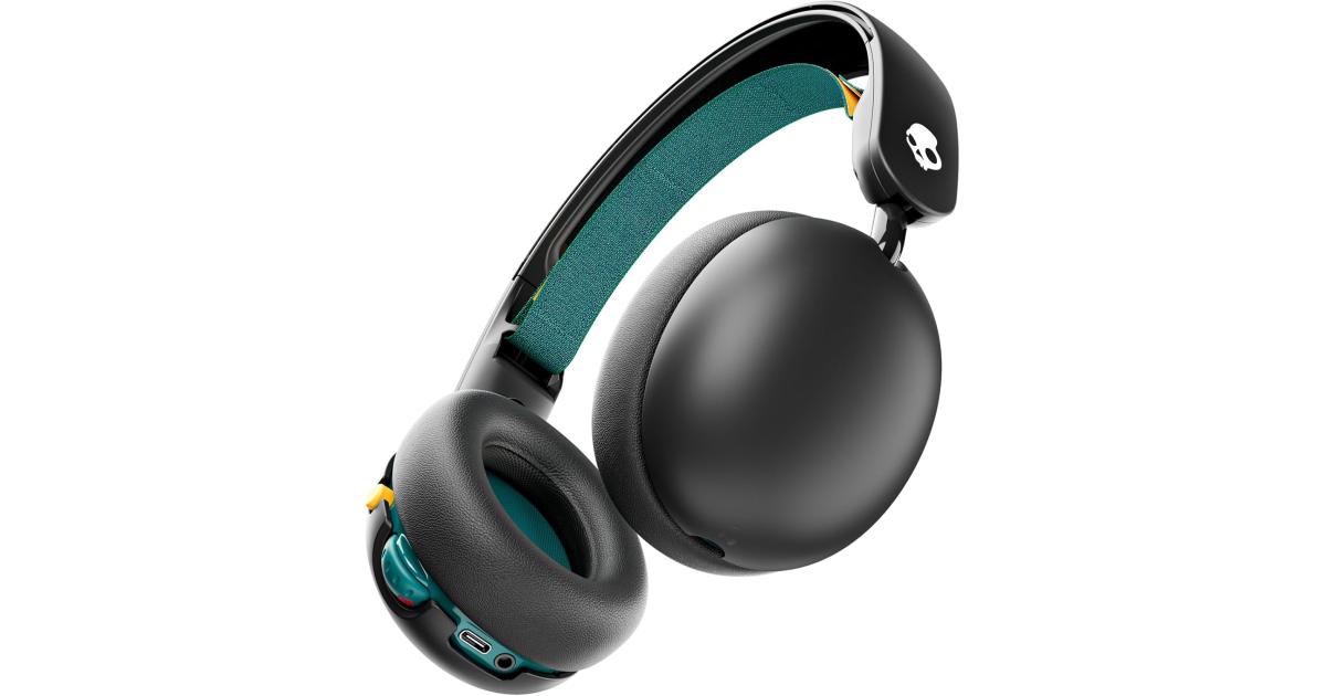 سماعات Skullcandy Grom Wireless , Volume-Limiting Audio, Comfortable Over-Ear Fit, Designed for Kids 6+, Up to 45 Hours Battery, Backup 3.5mm AUX Cable Included with Built-in Microphone - Black