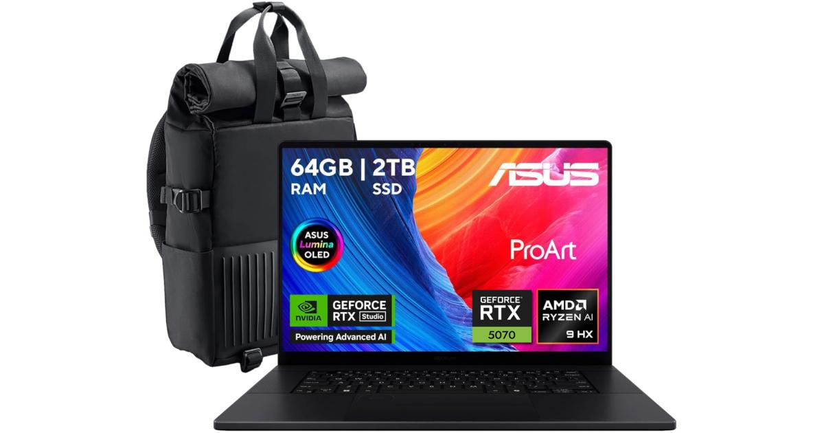 لابتوب ASUS ProArt P16 H7606WP-RJ132W Creator | AMD Ryzen™ AI 9 HX 370 | RTX™ 5070 8GB | 64GB LPDDR5X | 2TB PCIe 4.0 SSD | 16" 3K OLED Touch 120Hz | Windows 11 Home | 90NB15K1-M00DP0