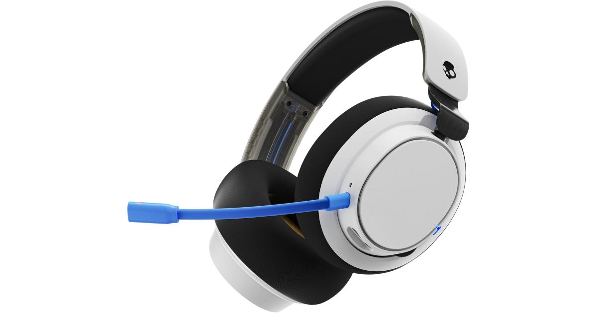 سماعة ألعاب (رأس) Skullcandy SLYR Pro Wireless Multi-Platform for PlayStation, Bluetooth Headphones, up to 24 Hrs. Battery, PC, Nintendo Switch, 2.4GHz Low Latency Wireless Transmitter Included - White/Blue
