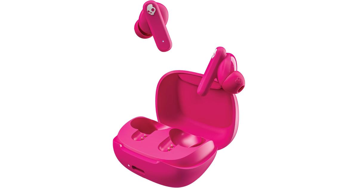 سماعات Skullcandy SMOKIN Buds Wireless Earbuds, Bluetooth , Noise Isolating Fit, Up to 20 Hours Battery, IPX4 Sweat and Water Resistant, Microphone for iPhone Android - Pink
