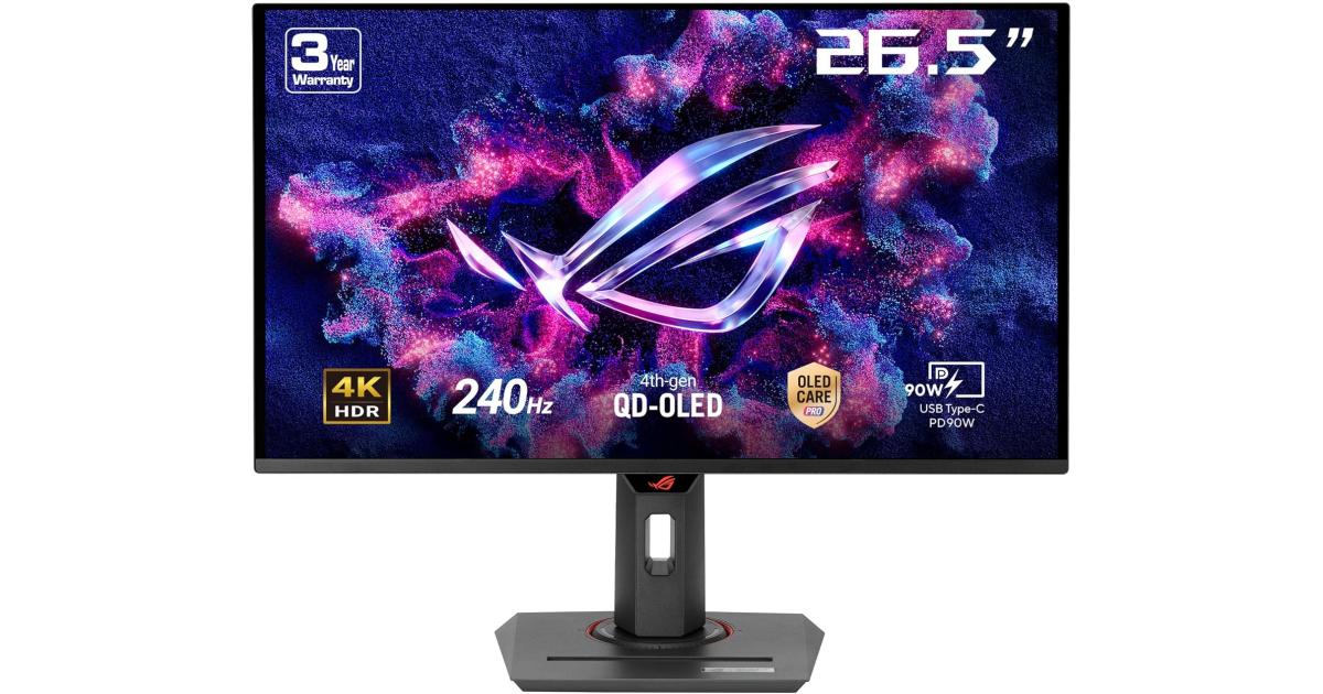 ASUS ROG Strix OLED XG27UCDMG 27” QD-OLED 4K UHD 240Hz 0.03ms, HDR 400 G-SYNC Compatible, OLED Anti-Flicker 2.0, Custom Heatsink, OLED Care Pro, Neo Proximity Sensor, 99% DCI-P3, True 10-bit Color, DisplayWidget Center
