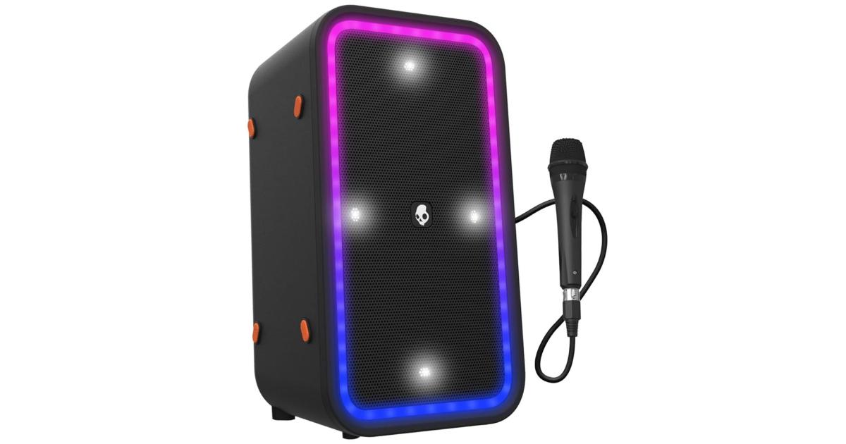 Skullcandy Stomp XL Bluetooth Speaker – IPX5 Waterproof Wireless Portable Speaker, with LED Lightshow & Strobe Modes, 12 Hour Battery, Multi-Link, & USB-C & USB-A Output Charging - Black