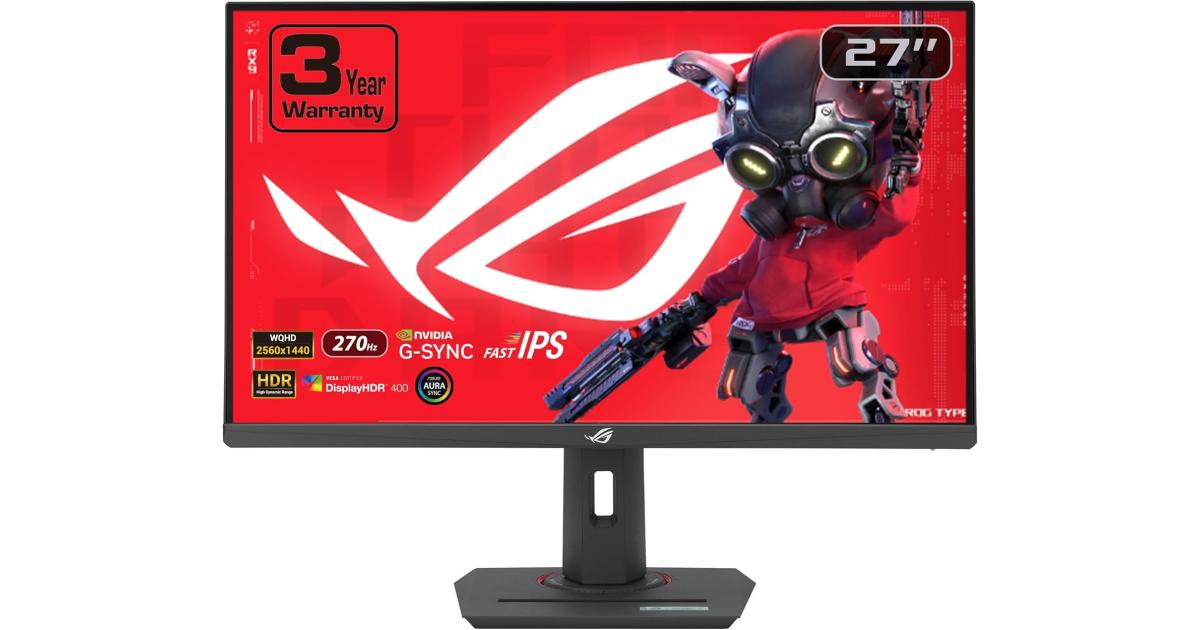 ASUS ROG Strix XG27ACMG 27” Fast IPS QHD 2K 270Hz 1ms HDR Extreme Low Motion Blur Sync, G-SYNC Compatible, DisplayWidget, Tripod Socket w/ USB Type-C
