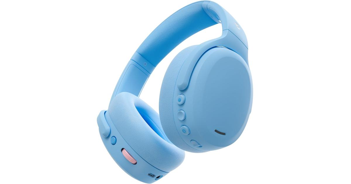 سماعات Skullcandy Crusher ANC 2 Wireless Over-Ear Bluetooth with Multi-Sensory Bass and Charging Cable, Active Noise Cancelling, Up to 60 Hours Battery, Microphone for iPhone Android - Preppy Blue