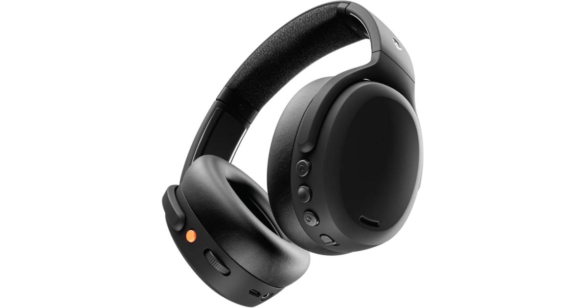 سماعات Skullcandy Crusher ANC 2 Wireless Over-Ear Bluetooth with Multi-Sensory Bass and Charging Cable, Active Noise Cancelling, Up to 60 Hours Battery, Microphone for iPhone Android - True Black