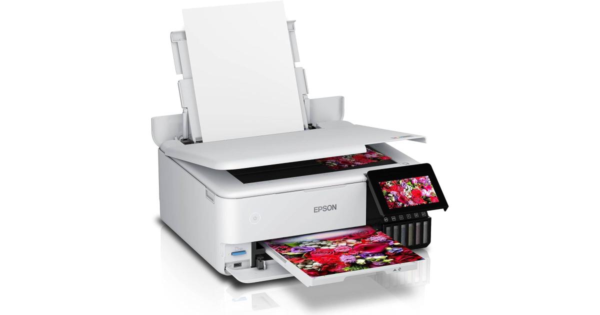 طابعة Epson EcoTank L8160 3 in 1 A4 Photo , with 6 Colour Claria ET Ink, Up to 16ppm Print Speed, 5760x1440 DPI Resolution, Double-sided Printing, Wi-Fi, Ethernet & AirPrint, USB Host, White