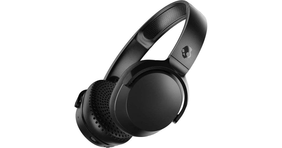سماعات Skullcandy Riff 2 Wireless On-Ear Bluetooth , Up to 34 Hrs Battery, Foldable Lightweight Design, Convenient for Travel with Backup 3.5mm AUX Cable, Microphone for iPhone Android - True Black