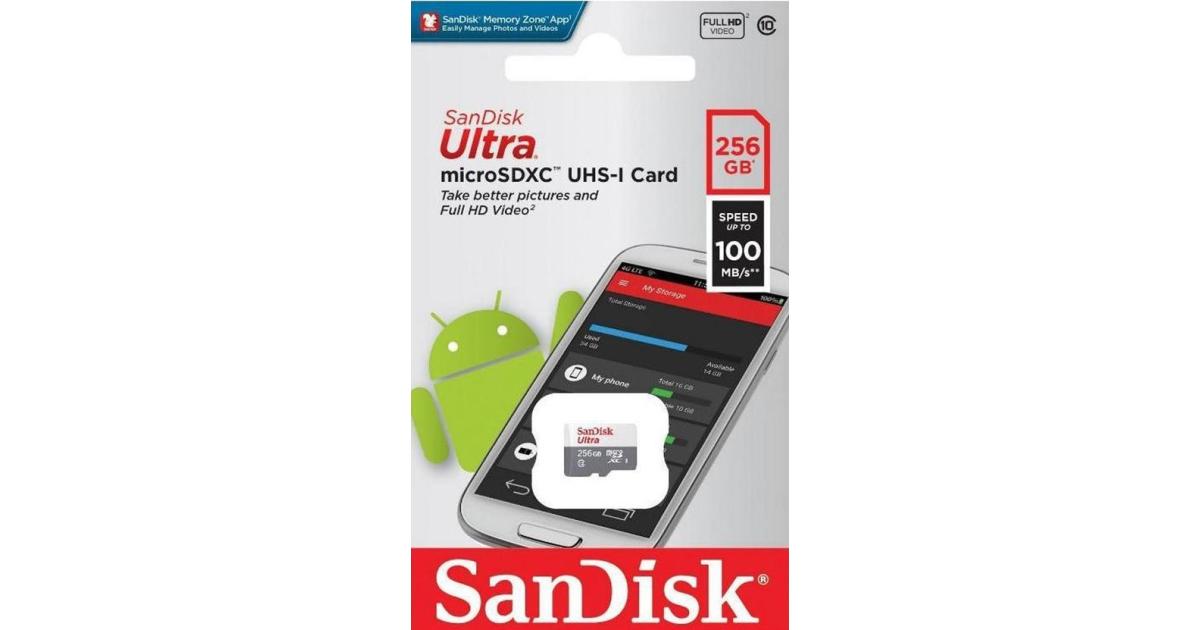 SanDisk 256GB Ultra microSDXC UHS-I Memory Card Up to 100 MB/s C10, Full HD, Micro SD Card
