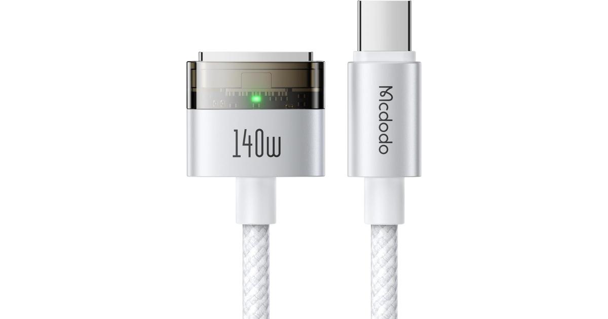 لابتوب آبل MacBook Pro Mcdodo 140W USB-C to Mag-safe 3 Magnetic Charging Cable, 140W Rapid Charging, Mag-safe 3 Charging Cable, Magsafe Charging Cord for Mac Models Compatible with MacBook Air (13/15" M4 Chip), - White