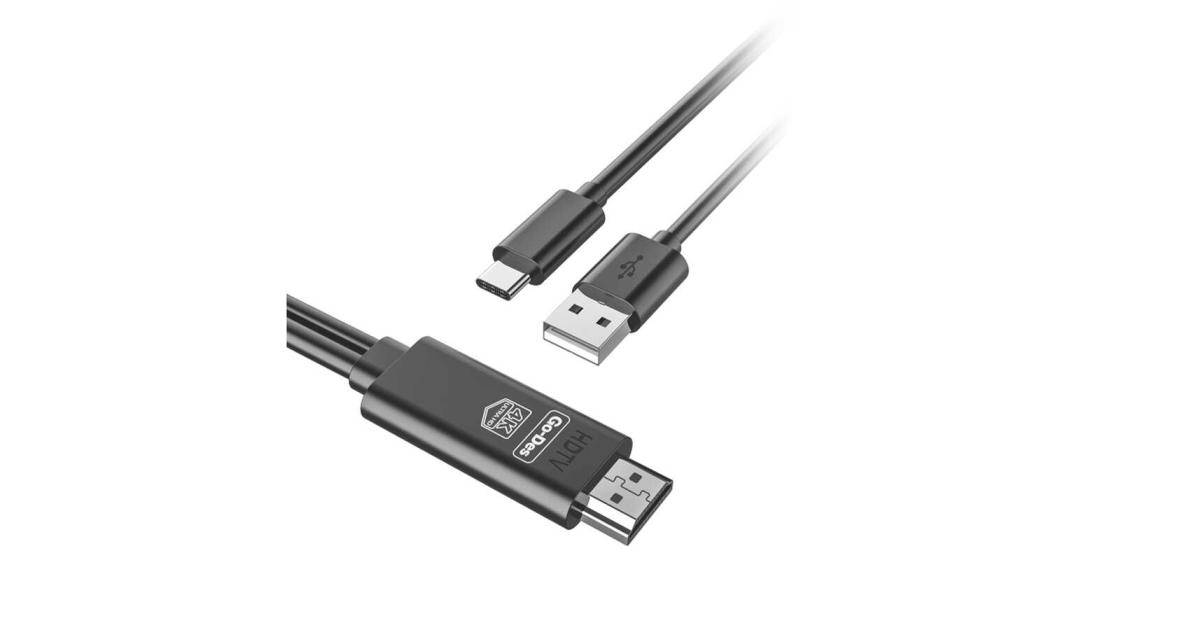 Go-Des GD-HM817 2-in-1 USB-C to HDTV cable designed to connect your USB-C devices to HDMI-compatible displays. It supports 4K UHD resolution - Black