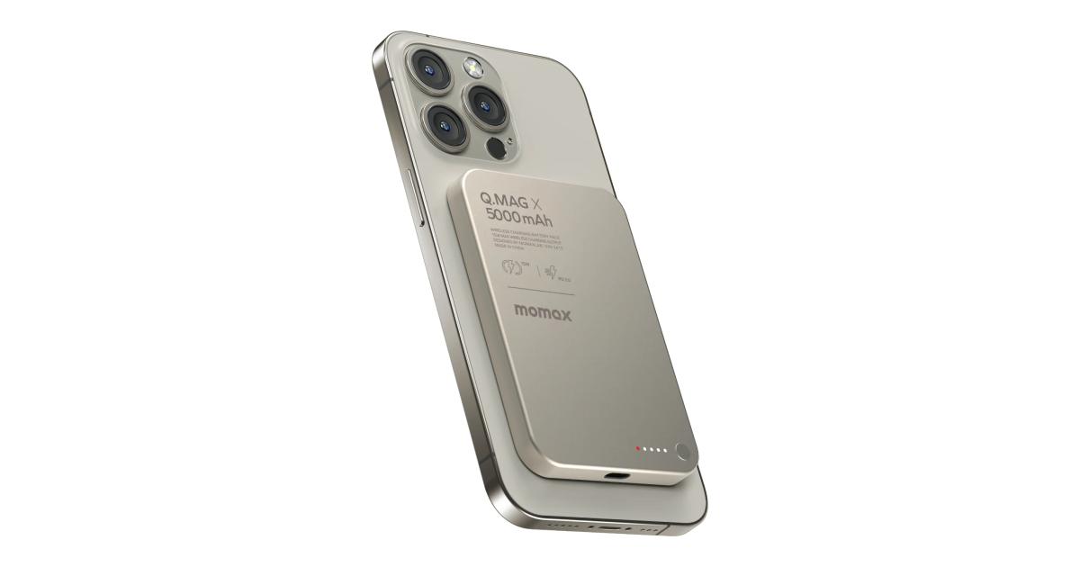 باور بنك (شاحن متنقل) Momax Q.Mag X 5000mAh Gen2 15W Ultra Slim MagSafe Wireless - Titanium