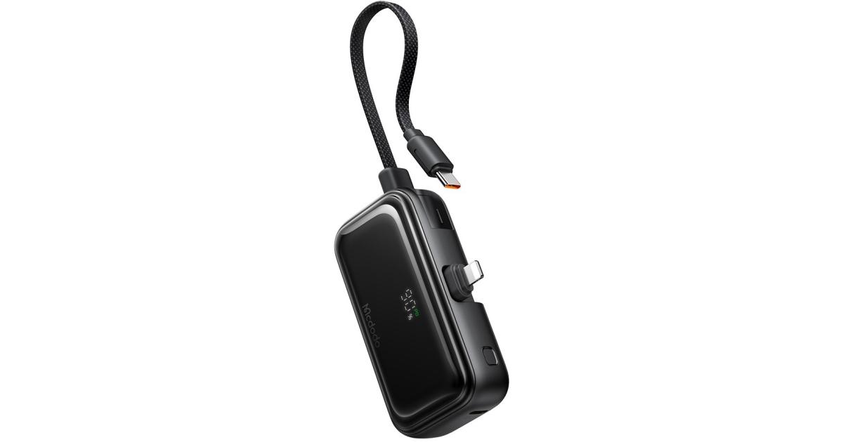 باور بنك (شاحن متنقل) Mcdodo MC-7800 MDD Free kit Series Portable Charger with iPhone Plug and Digital Display 5000mAh 20W - Black