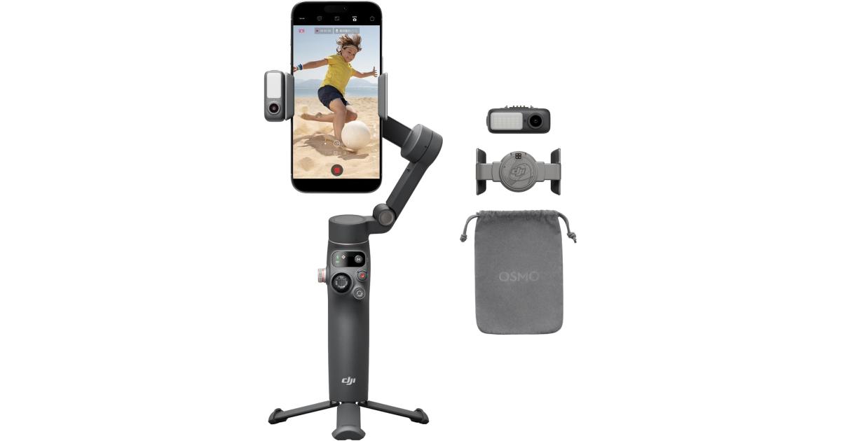 DJI Osmo Mobile 7P Gimbal Stabilizer for iPhone, Android, Native Tracking, Lighting, 3-Axis Phone Gimbal, Quick Launch, One-Tap Edit, Built-in Extension Rod & Tripod, 10hrs Use, Phone Charging - Gray