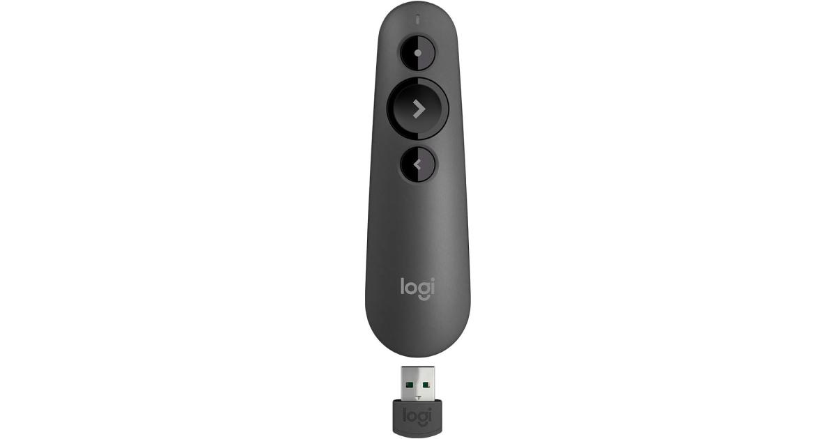 Logitech Wireless Presenter R500s, PowerPoint Clicker with Laser Pointer, Wireless Presentation Clicker Remote - Graphite