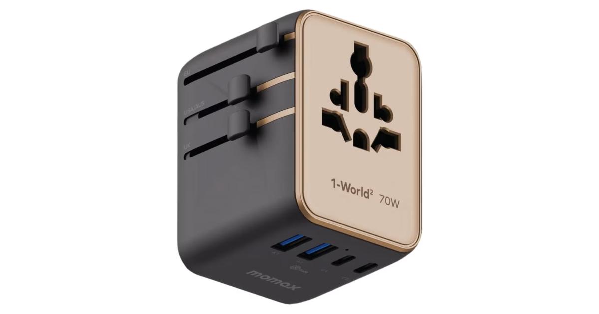 شاحن Momax 1-World² 5-Port Mini Universal Travel GaN 70W with Dual AC - Desert Titanium