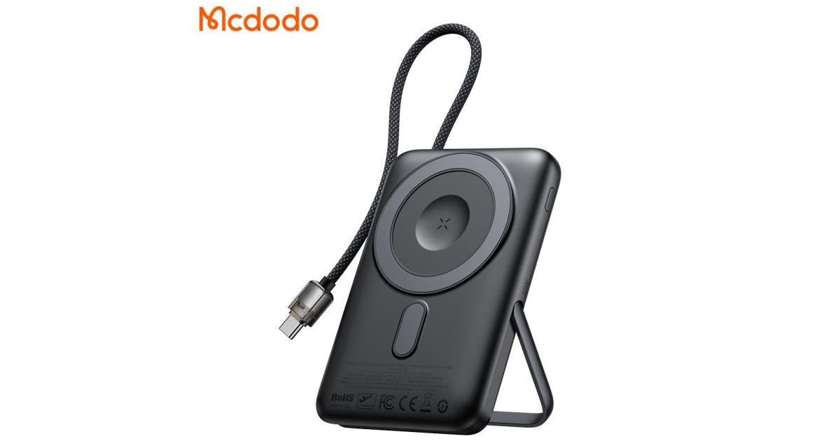 باور بنك (شاحن متنقل) Mcdodo MC-6320 Digital Display Magnetic 10000mAh 20W With USB-C Cable & Stand Wireless Charging for Phone watch Earbuds - Black