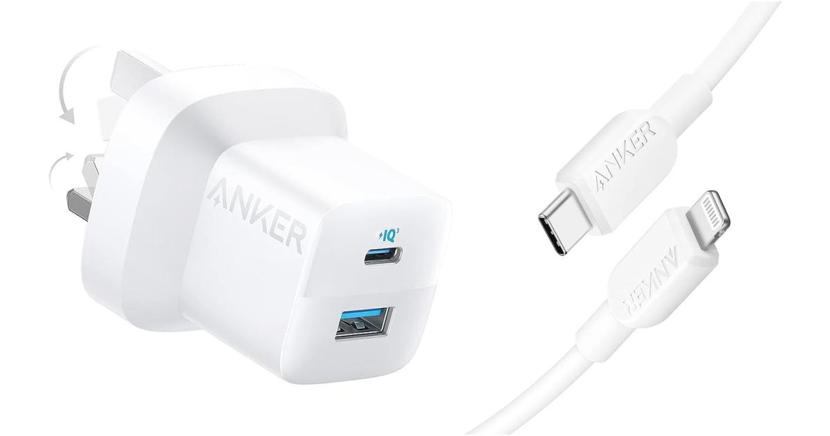 شاحن حائط Anker 323, 33W + USB-C To C Cable 3ft, USB Type-A & USB Type-C Interface, ActiveShield Safety System, Portable, Universal Compatibility, White