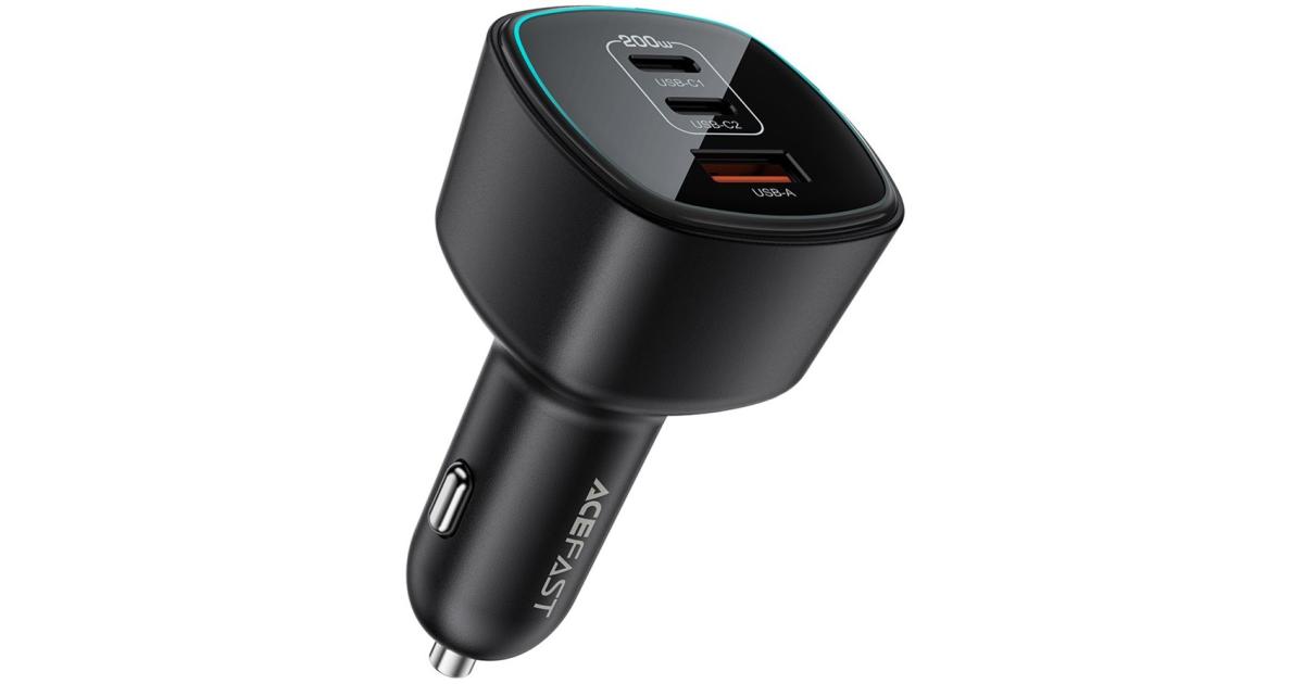 شاحن سيارة ACEFAST B18 200W Dual USB-C + USB-A Fast Charging Cigarette Lighter Adapter - Black