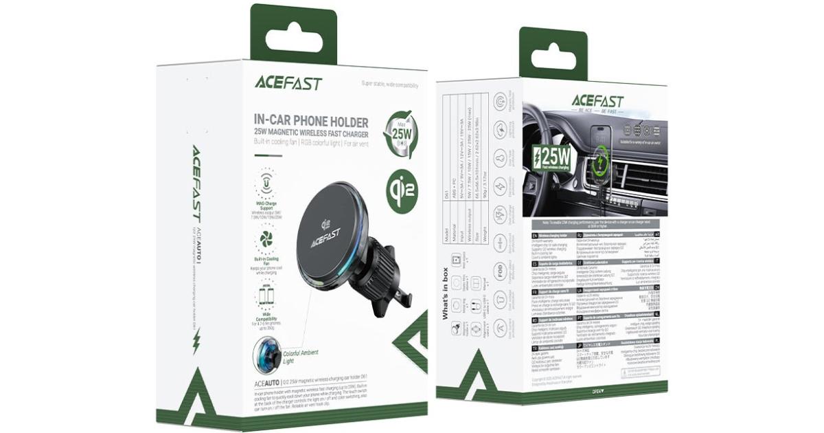 شاحن لاسلكي ACEFAST D61 Qi2 25W Magnetic Car Mount Fast Charging Holder for iPhone 17 16 Pro Max Air Vent Clip for Samsung
