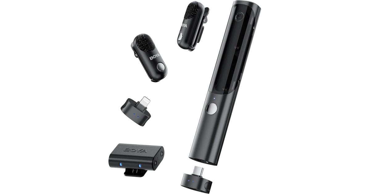 BOYA Magic-02 (USB-C/Lightning/3.5mm) Wireless Lavalier Microphone, 30Hrs Battery,328FT LOS Range,Safety Track&Limiter,4-in1 Mini Lapel Wireless Mic for Android iPhone Camera Laptop PC, Ai Noise Reduction for TikTok YouTube