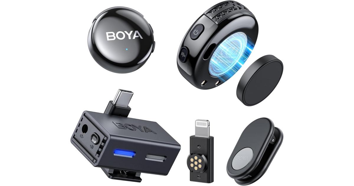 BOYA BOYALINK 3-03 Wireless Lavalier Mini Microphones for iPhone 15-16/Android/PC/Camera,AI Noise Cancellation,48kHz/24Bit Studio Sound,APP Control,984ft 30h Battery with Charging Case for Vlog Interview