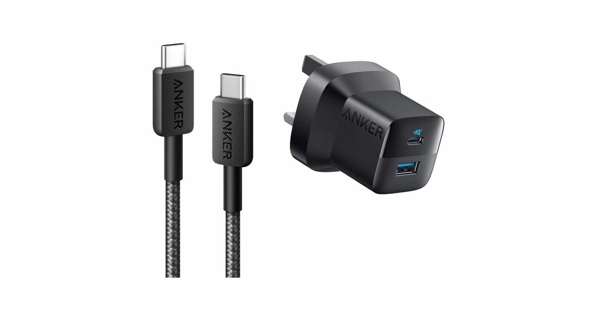 شاحن حائط Anker 323, 33W + USB-C To C Cable 90CM, USB Type-A & USB Type-C Interface, ActiveShield Safety System, Portable, Universal Compatibility, Black