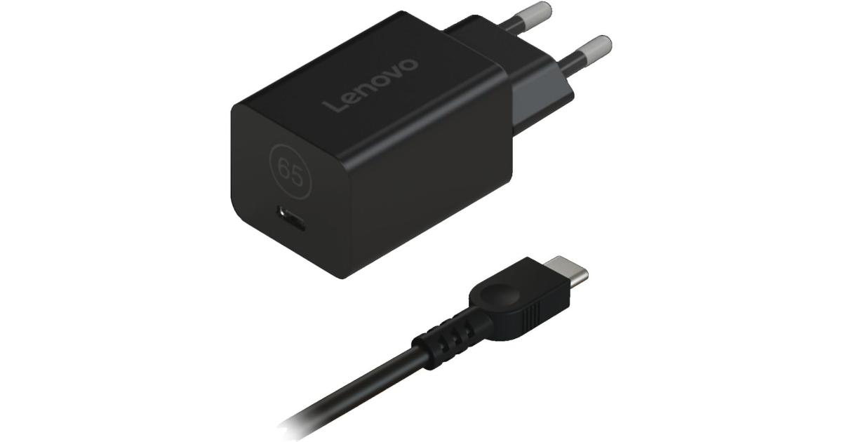 شاحن Lenovo GaN Nano 65W USB‑C Adapter with 1.8m Cable – Ultra‑Compact GaN , 91% Efficiency, Universal Fast Power Delivery for ThinkPad, IdeaPad, Yoga