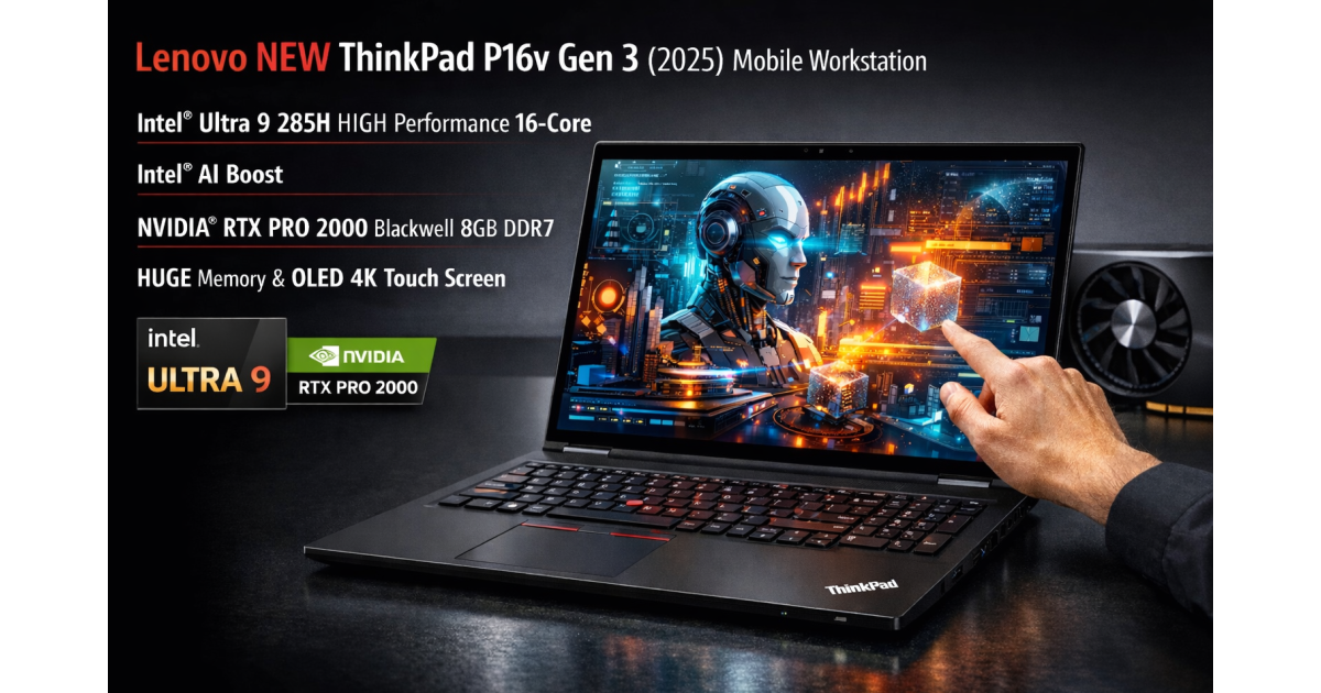 Lenovo NEW ThinkPad P16v Gen 3 (2025) Mobile Workstation Intel® Ultra 9 285H HIGH Performance 16-Core Intel® AI Boost w/ NVIDIA® RTX PRO 2000 Blackwell 8GB DDR7 Graphic Card & HUGE Memory & OLED 4K Touch Screen