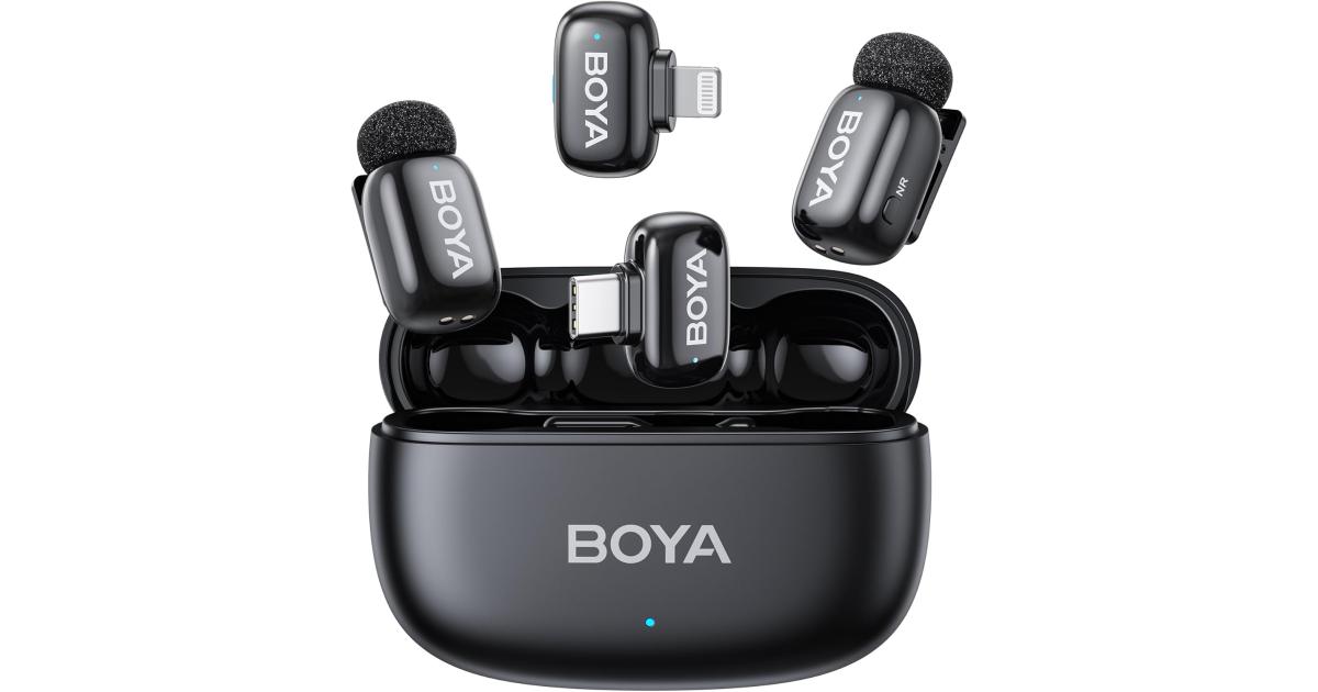 BOYA mini 2-01 (Type-C & Lightning) Wireless Microphone for iPhone & Android, AI Noise Cancellation,App Control, 48k Hz/24 Bit, 30H Battery Life with Charging Case,Lapel Microphone Wireless for Video Recording Vlog Streaming , Black