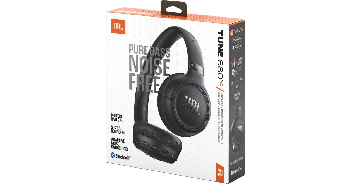 سماعات JBL Tune 680 NC Wireless On-Ear Bluetooth with Adaptive Noise-Cancelling Technology, Smart Ambient, 76-Hour Battery Life and Google Fast Pair/Microsoft Swift Pair, Black