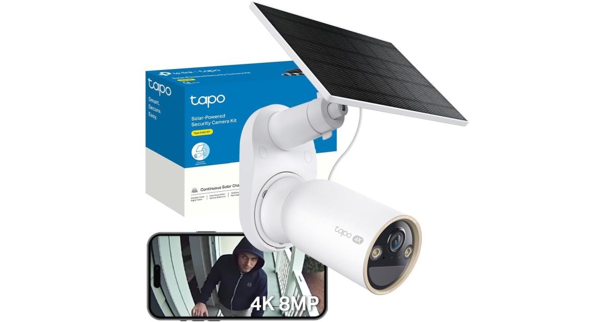 TP-Link Tapo C460 KIT 4K 8MP Battery Solar Security Camera Outdoor Wireless, CCTV, Ultra HD, No Monthly Fee, AI Detection, Two-way Talk, IP66, Starlight Colour Night Vision, Works with Alexa & Google