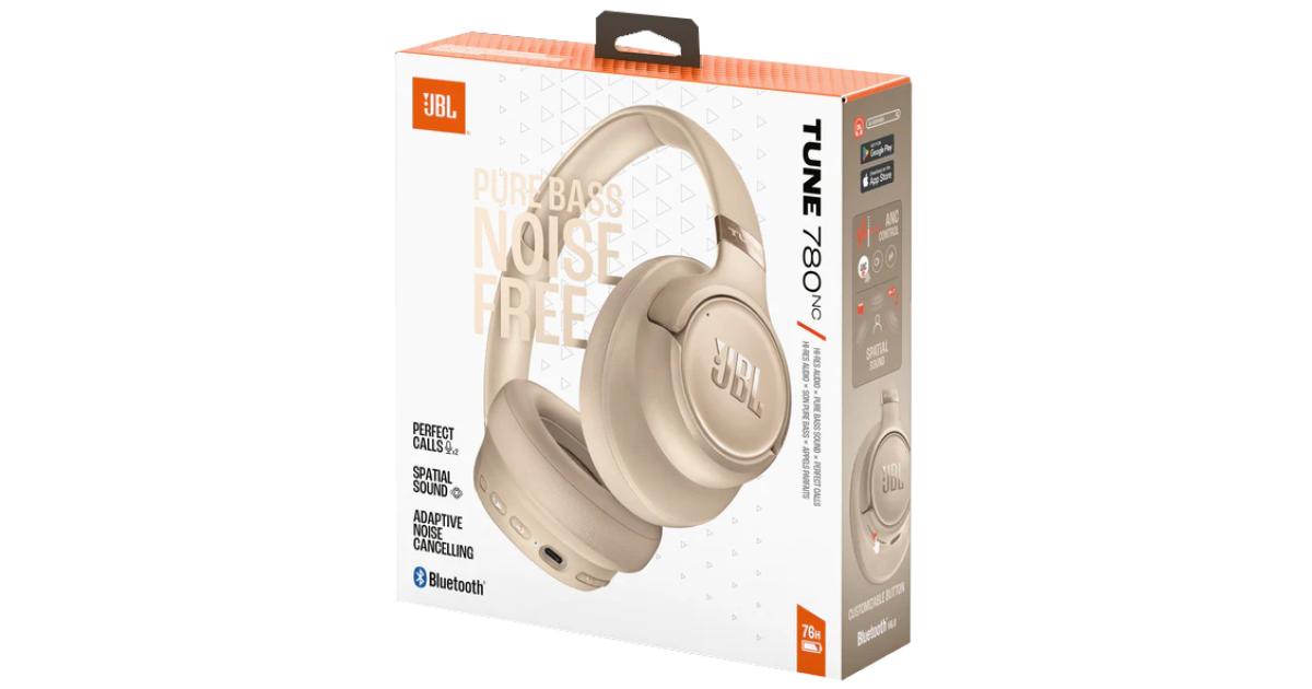 سماعات JBL Tune 780 NC Wireless Over-Ear Bluetooth with Adaptive Noise-Cancelling Technology, Smart Ambient, 76-Hour Battery Life and Google Fast Pair/Microsoft Swift Pair, Beige