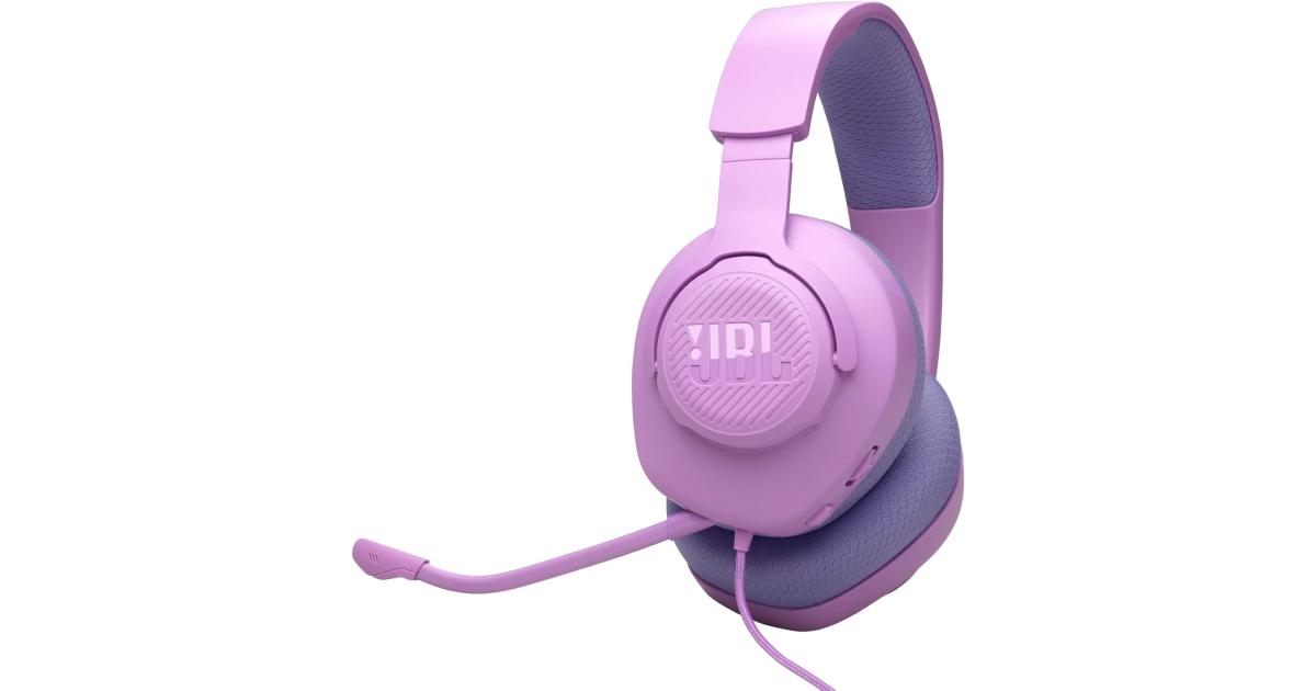 سماعات JBL Quantum 100M2 Wired Gaming , 40mm Dynamic Drivers, Detachable Boom, Directional Microphone Pick-Up Pattern, Fabric-Covered Memory Foam Ear Cushions, 1.2m Cable, Purple