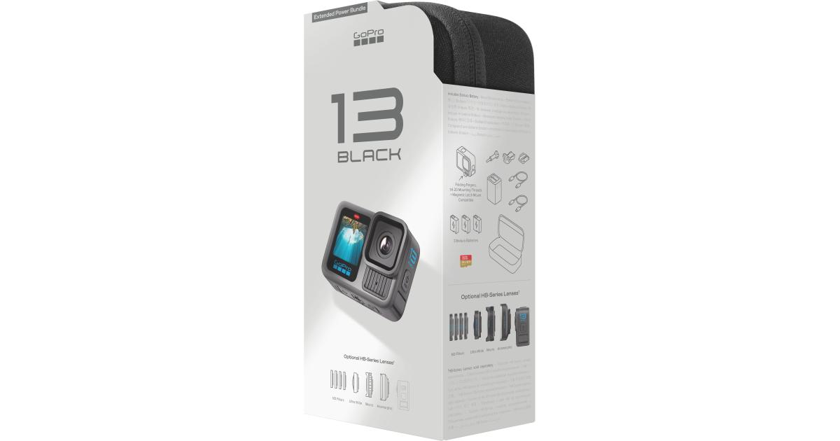 شاحن GoPro HERO13 Black Extended Power Bundle - Includes Dual Battery , 3 Enduro Batteries, 64GB SanDisk microSD Card, Camera Case