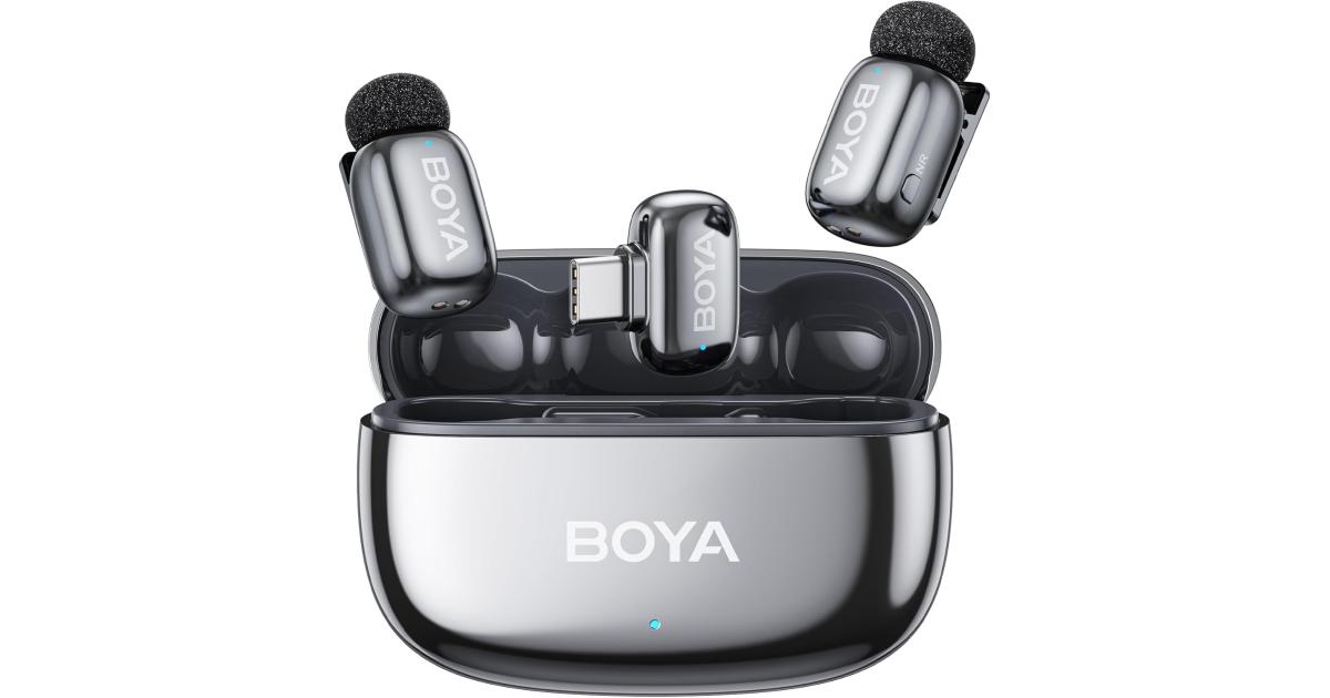 BOYA mini 2-02 (Type-C) Wireless Lavalier Microphones for iPhone 15/16/17 & Android, AI Noise Cancellation, App Control, 30H Battery Life with Charging Case, Lapel Microphone Wireless for Video Recording Vlogging , Silver