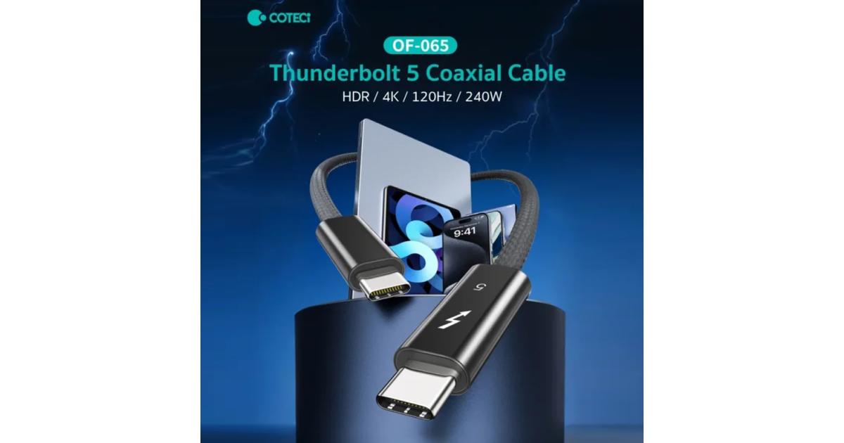 COTECI OF-065 Cable Thunderbolt 5 Coaxial USB-C to C 240W PD Fast Charging 80Gbps 4K 120Hz HDR Support