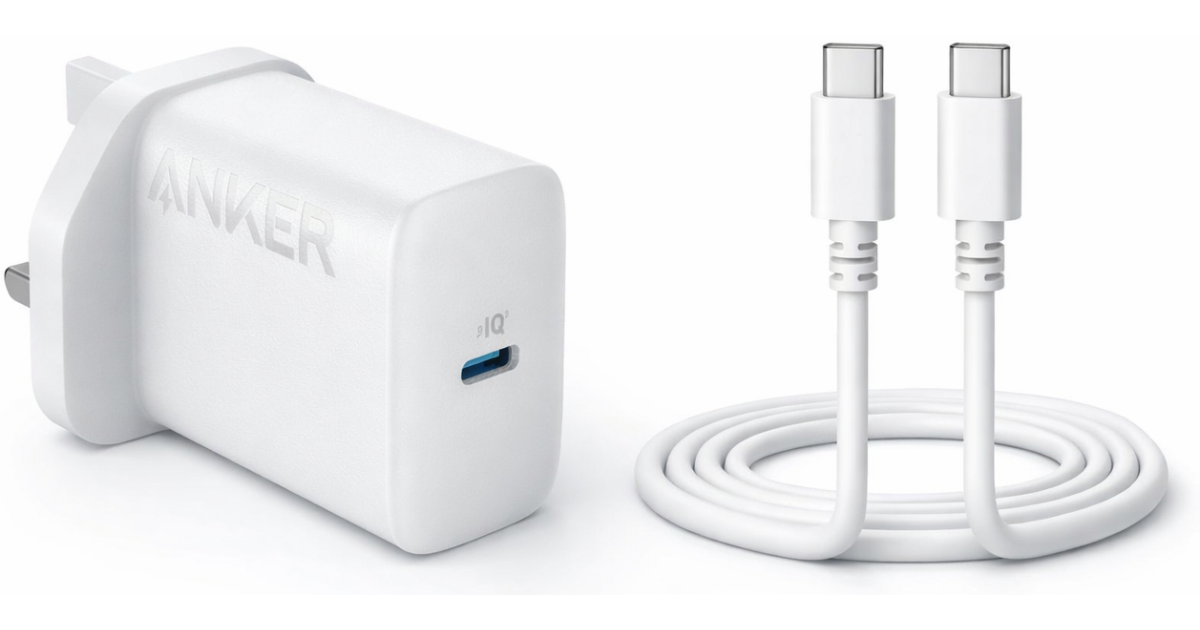 شاحن حائط Anker USB C Plug 20W Ultra Fast For iPhone, iPad, iPod And More (5 ft USB-C to USB-C Cable Included) , White