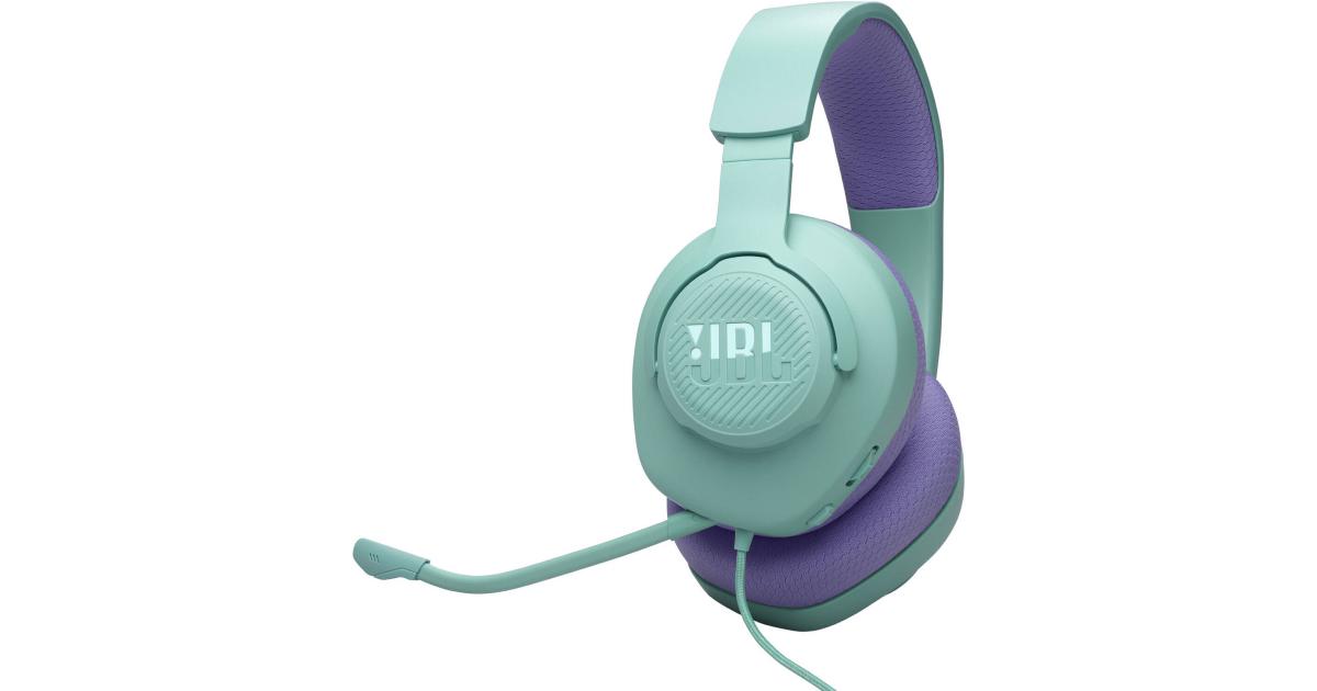 سماعات JBL Quantum 100M2 Wired Gaming , 40mm Dynamic Drivers, Detachable Boom, Directional Microphone Pick-Up Pattern, Fabric-Covered Memory Foam Ear Cushions, 1.2m Cable, Blue