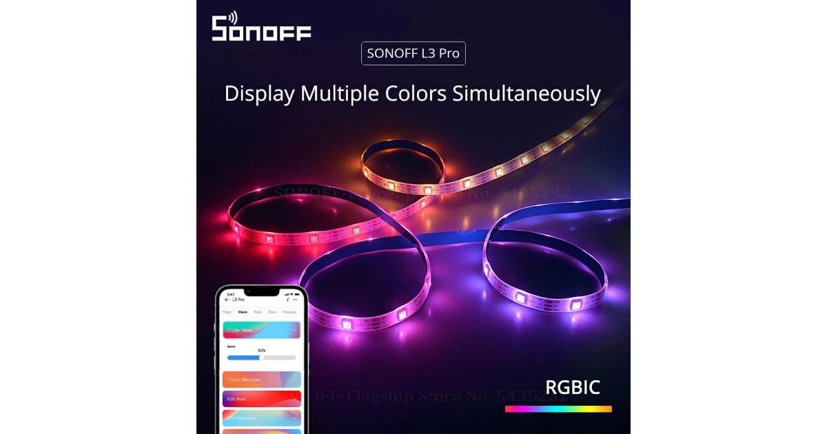 SONOFF L3 Pro Smart LED Strip Light WiFi LED RGBIC Lights Flexible Lamp Tape Display Multiple Colors Simultaneously Music Mode