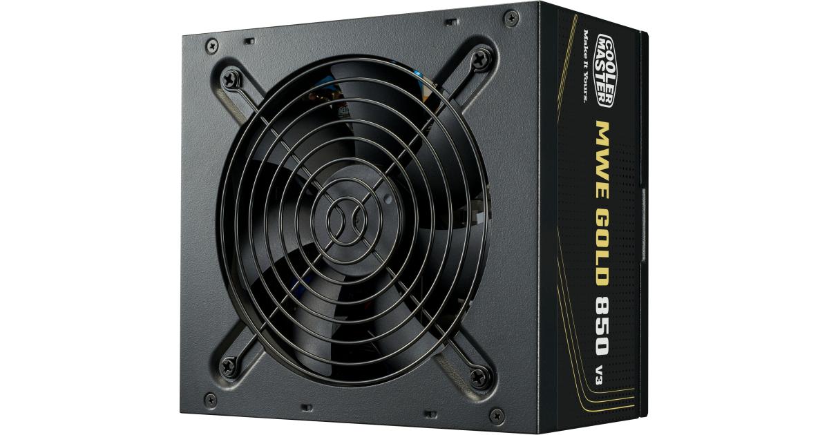 مزود طاقة (PSU) Cooler Master MWE V3 Series 850W Gold Non-Modular - Active PFC - ATX Version: ATX 12V Ver. 3.1 - Input Frequency: 50-60Hz - Fan Size: 120mm - Fan bearing: HDB - Fan Speed: 2400RPM - 80 PLUS Gold - MTBF: >100,000 hours