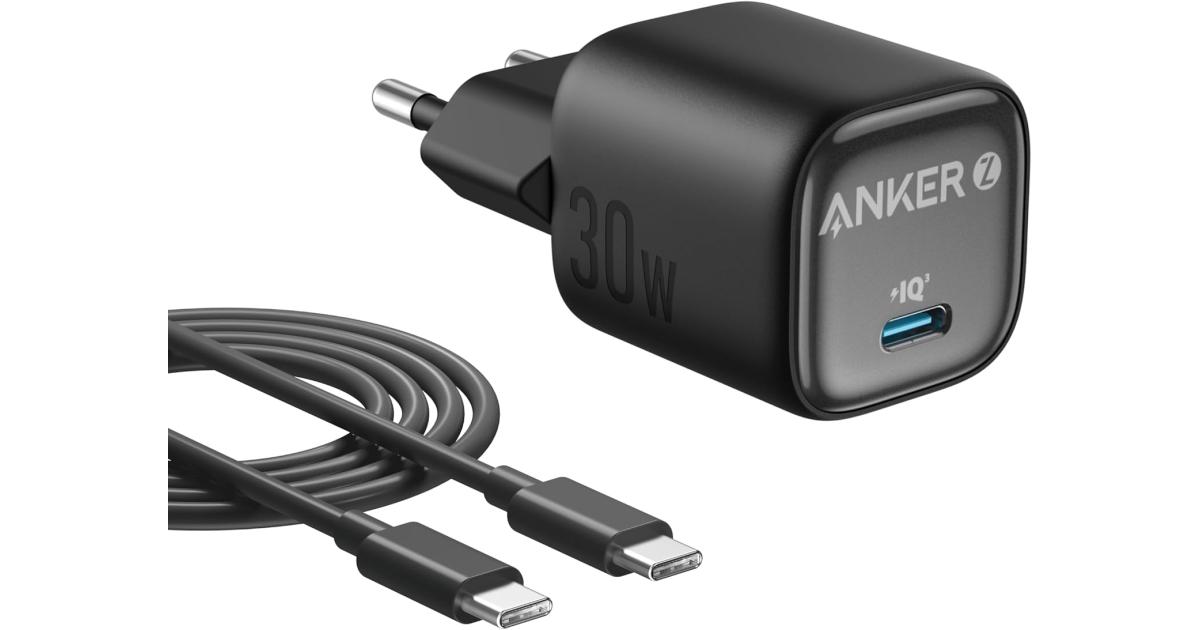 شاحن Anker Zolo 30W Compact GaN , PIQ 3.0 PPS Fast Charging, Exclusive Low-Temperature Technology, Ultra-Safe and Portable, For iPhone, iPad, Samsung, Pixel, and More (USB-C Cable Included) - Black
