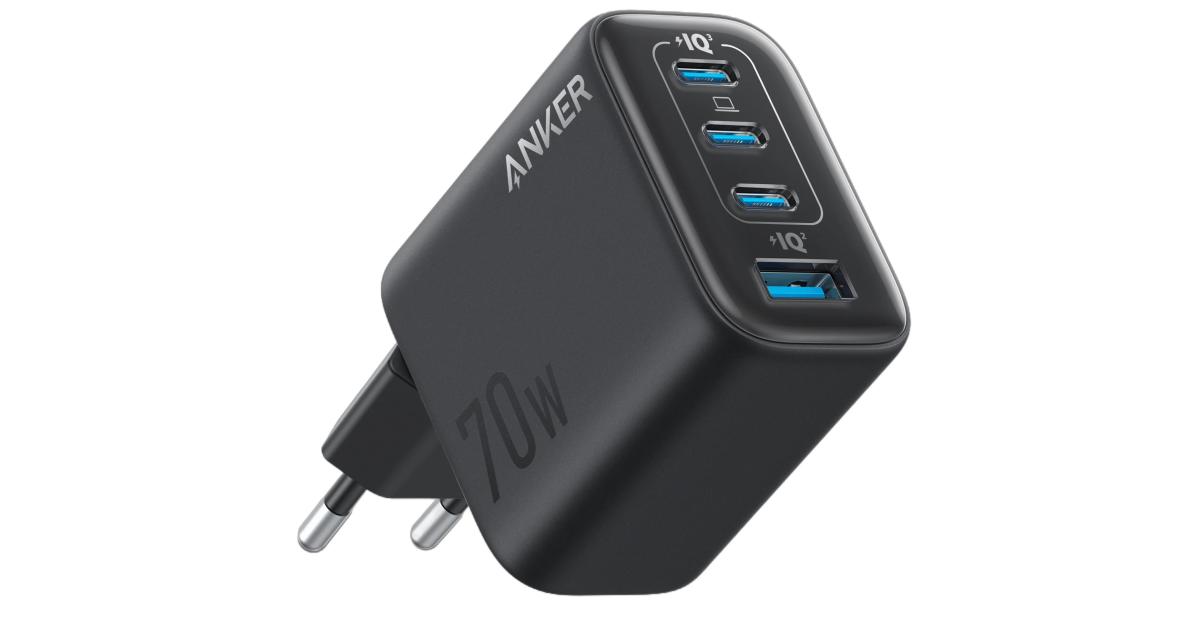 لابتوب آبل MacBook Anker Zolo USB C Wall Charger, 4-Port, PD 3.0 Wall Adapter with 70W Max Output, 3 USB-C and 1 USB-A, Compact and Stable Design, for iPhone 17/16 Series, , iPad, Pixel, Galaxy, and More (Black)