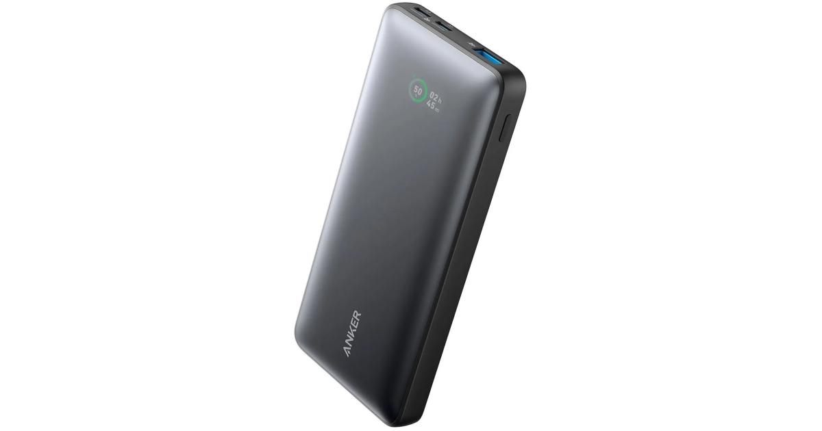 شاحن Anker 533 Power Bank10000mah Portable -A1249 (PowerCore 25W) With 3 Port, 2 USB-C, 1 USB-A Fast Charging Battery Pack For iPhone Series, iPad, Samsung, Android and More - Black