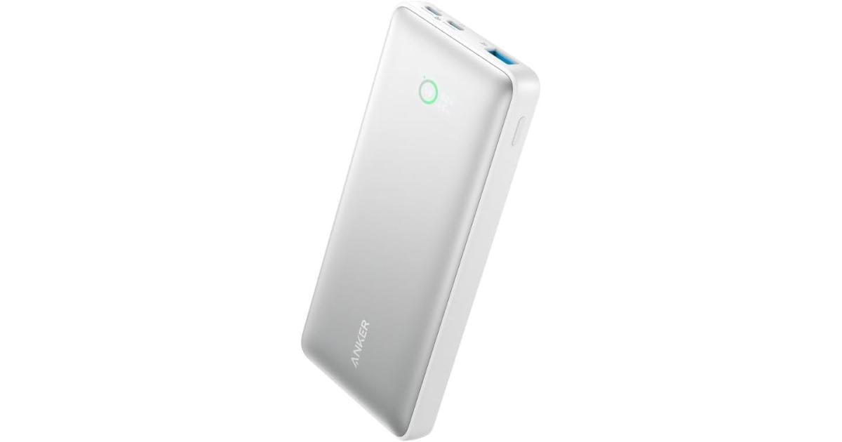 شاحن Anker 533 Power Bank10000mah Portable -A1249 (PowerCore 25W) With 3 Port, 2 USB-C, 1 USB-A Fast Charging Battery Pack For iPhone Series, iPad, Samsung, Android and More - White