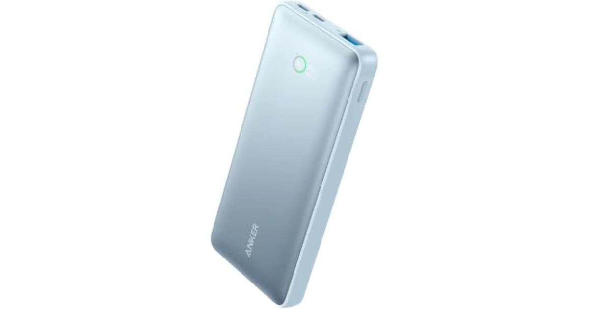 شاحن Anker 533 Power Bank10000mah Portable -A1249 (PowerCore 25W) With 3 Port, 2 USB-C, 1 USB-A Fast Charging Battery Pack For iPhone Series, iPad, Samsung, Android and More (Blue)
