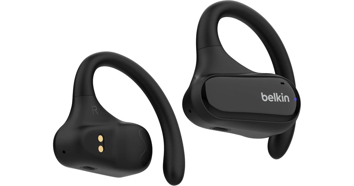 Belkin SoundForm ClearFit Open-Ear Wireless Earbuds, Lightweight Sport Earphones, Bluetooth Earbuds w/Long-Lasting Comfort, IPX5 Waterproof Earbuds for iPhone, Hiking, Biking, Running, & More - Black
